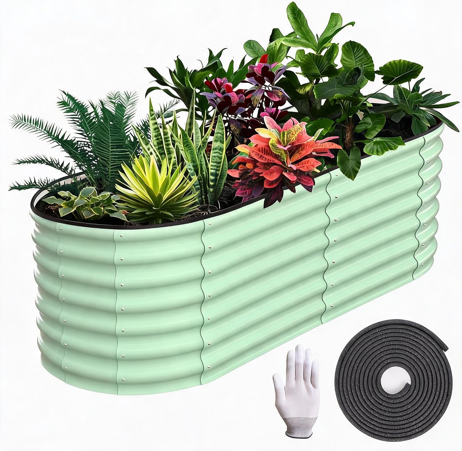 London Boutique Durable Metal Raised Garden Bed – Oval Galvanized Planter Box with Open-Ended Base, Weather-Resistant, Safe Rounded Edges, Ideal for V