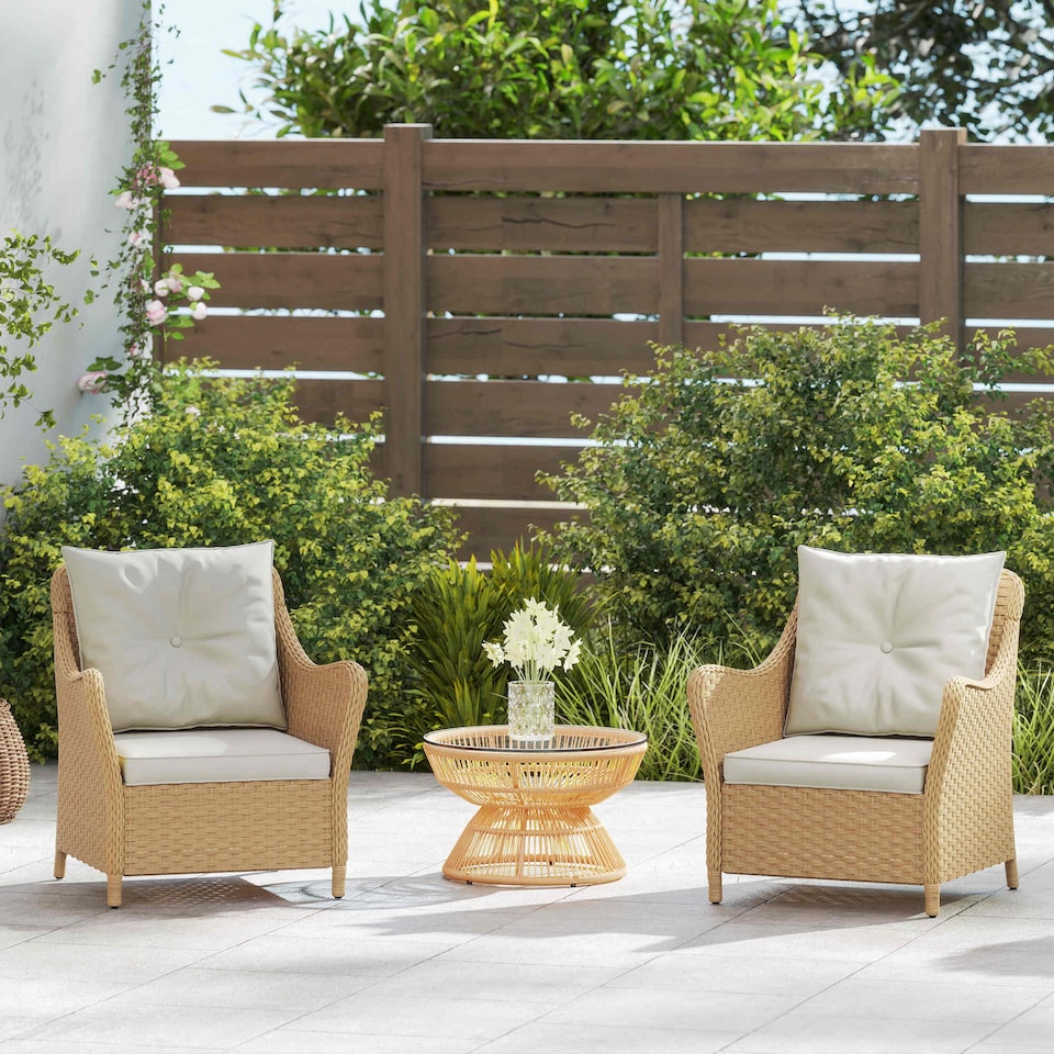 image 1 of Outsunny 2 Pieces Rattan Garden Chairs, Cushioned Rattan Chairs, Beige