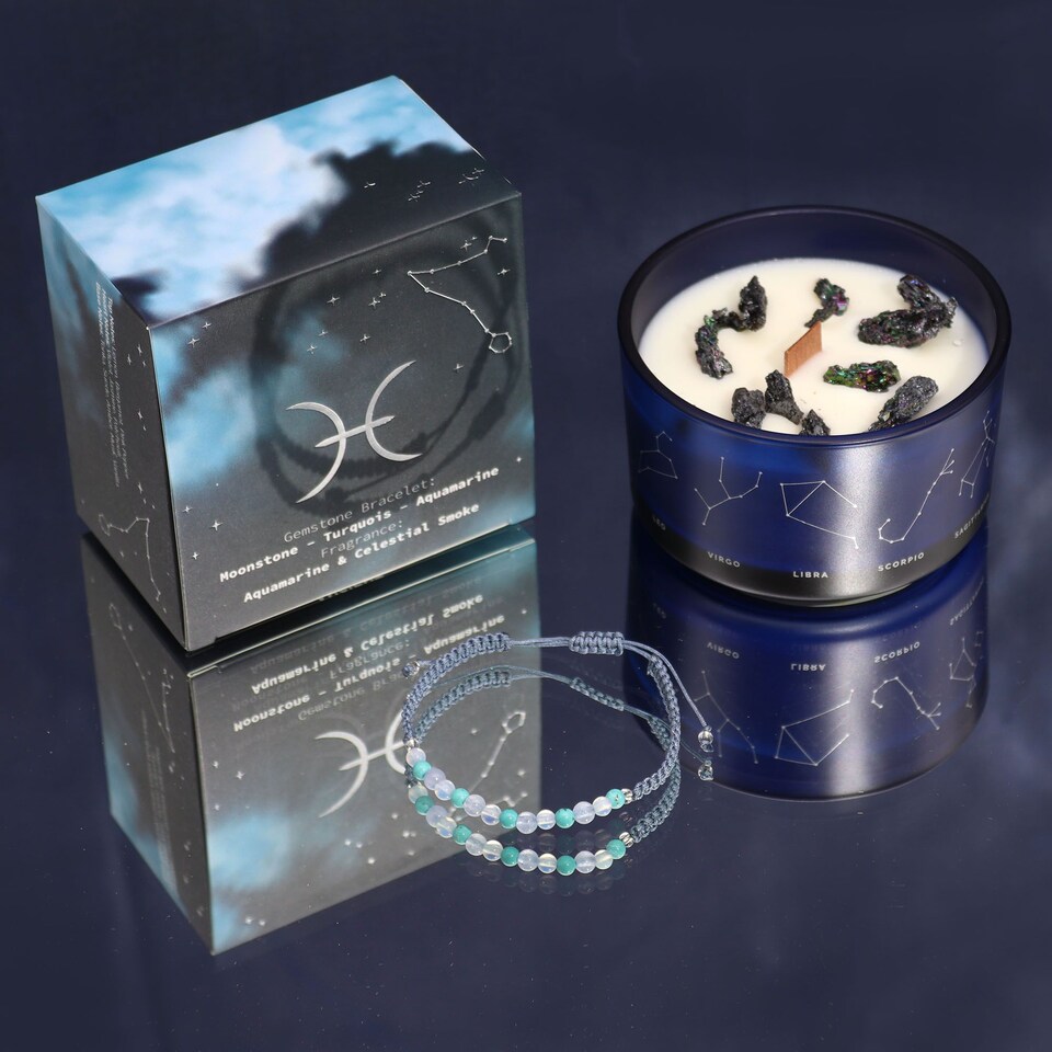 image 1 of Serenityy Pisces Zodiac Crystal Candle with Gemstone Bracelet