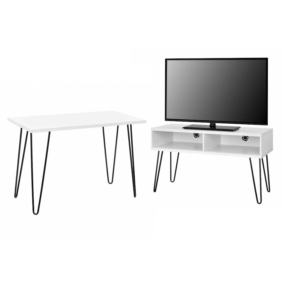 image 1 of Owen Retro TV-Stand with Storage in White | White | White | One Size | 218