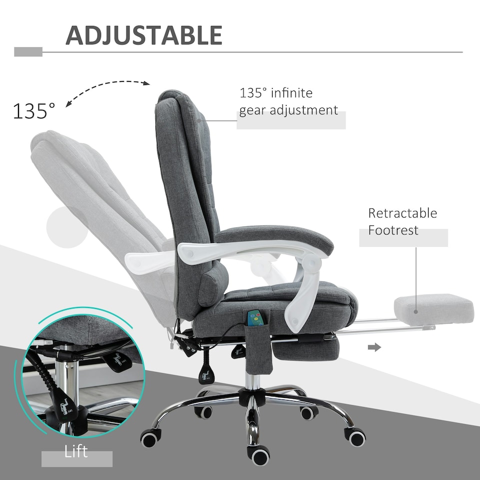 image 1 of Vinsetto Ergonomic Heated 6 Points Vibration Massage Office Chair, Grey
