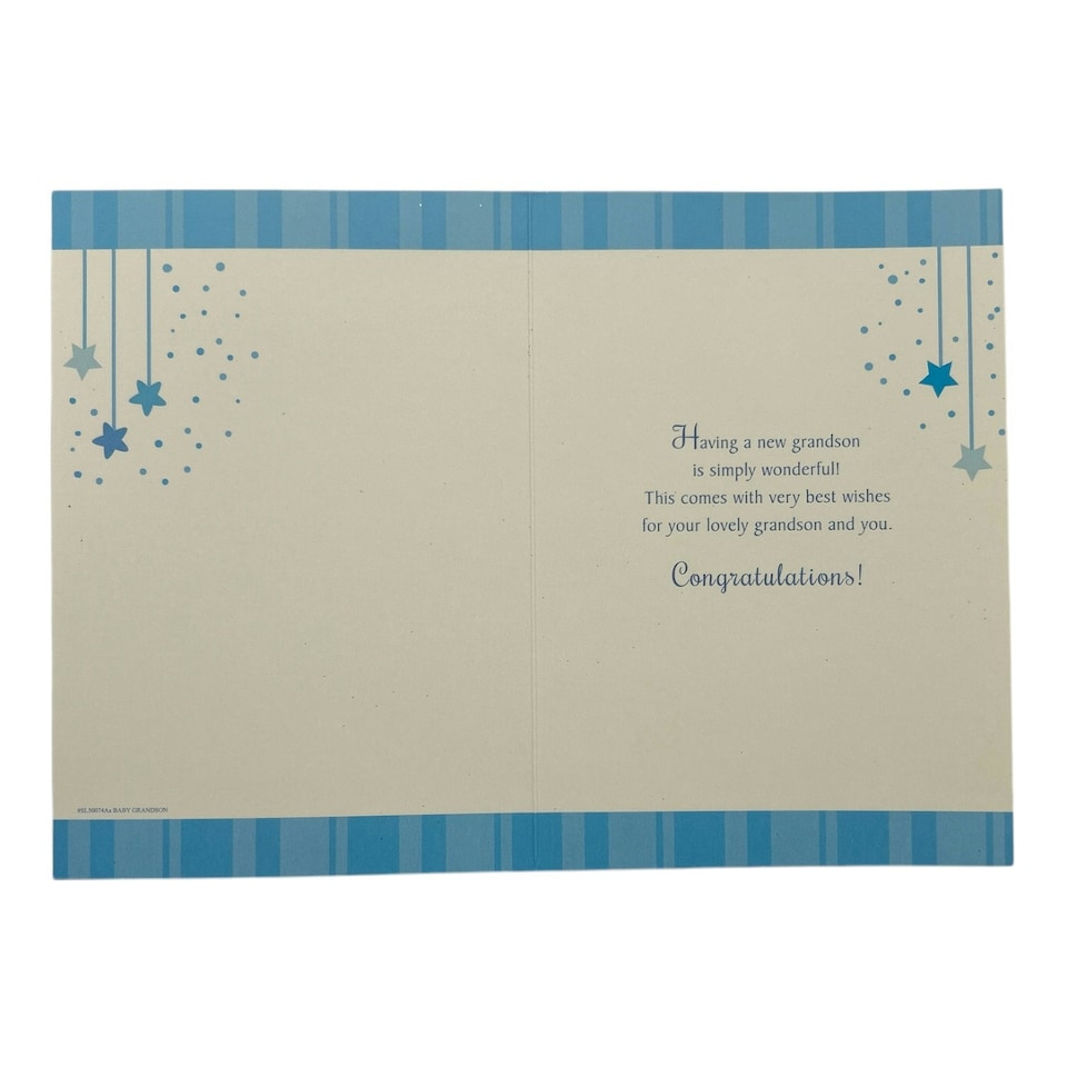 image 1 of On The Birth Of Baby Grandson Teddy Holding Banner Design Congratulations Card