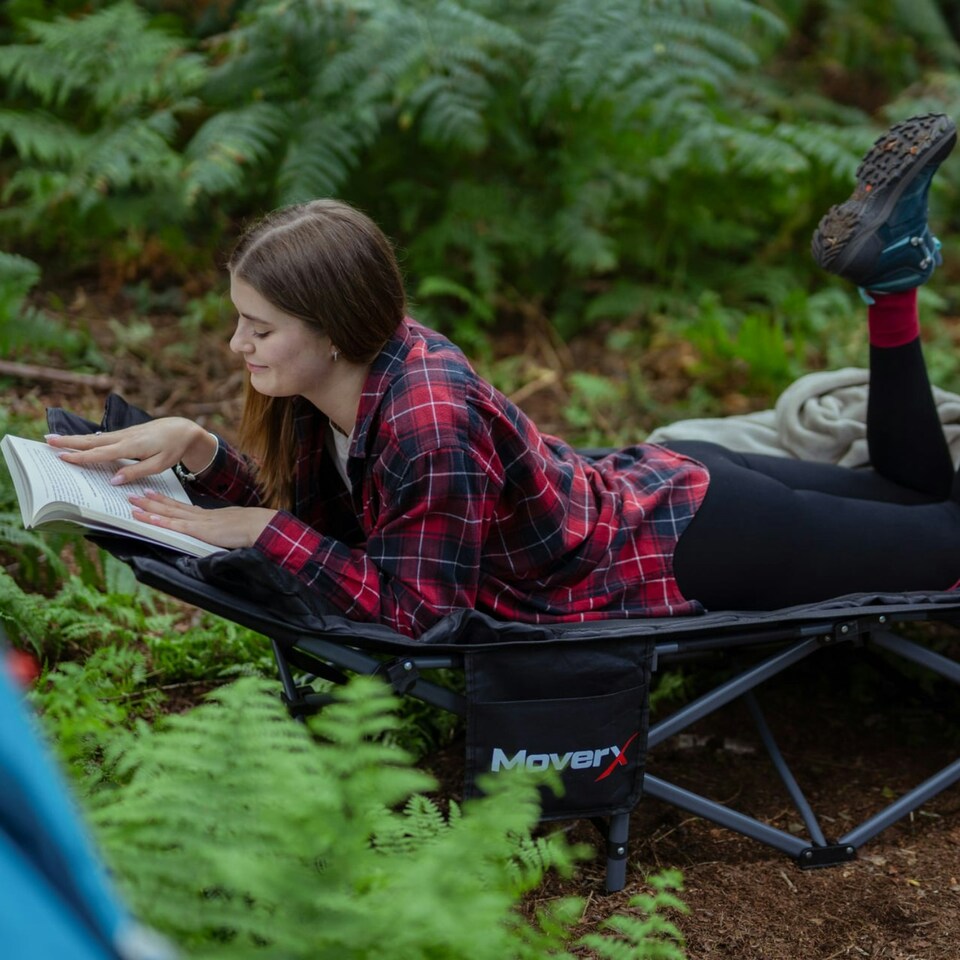 image 1 of MoverX Folding Camping Bed Single with Mattress, Heavy Duty Portable, Fishing Beds, Campervan,Tent, Travel Cot, Campbed, Black Black | Standard