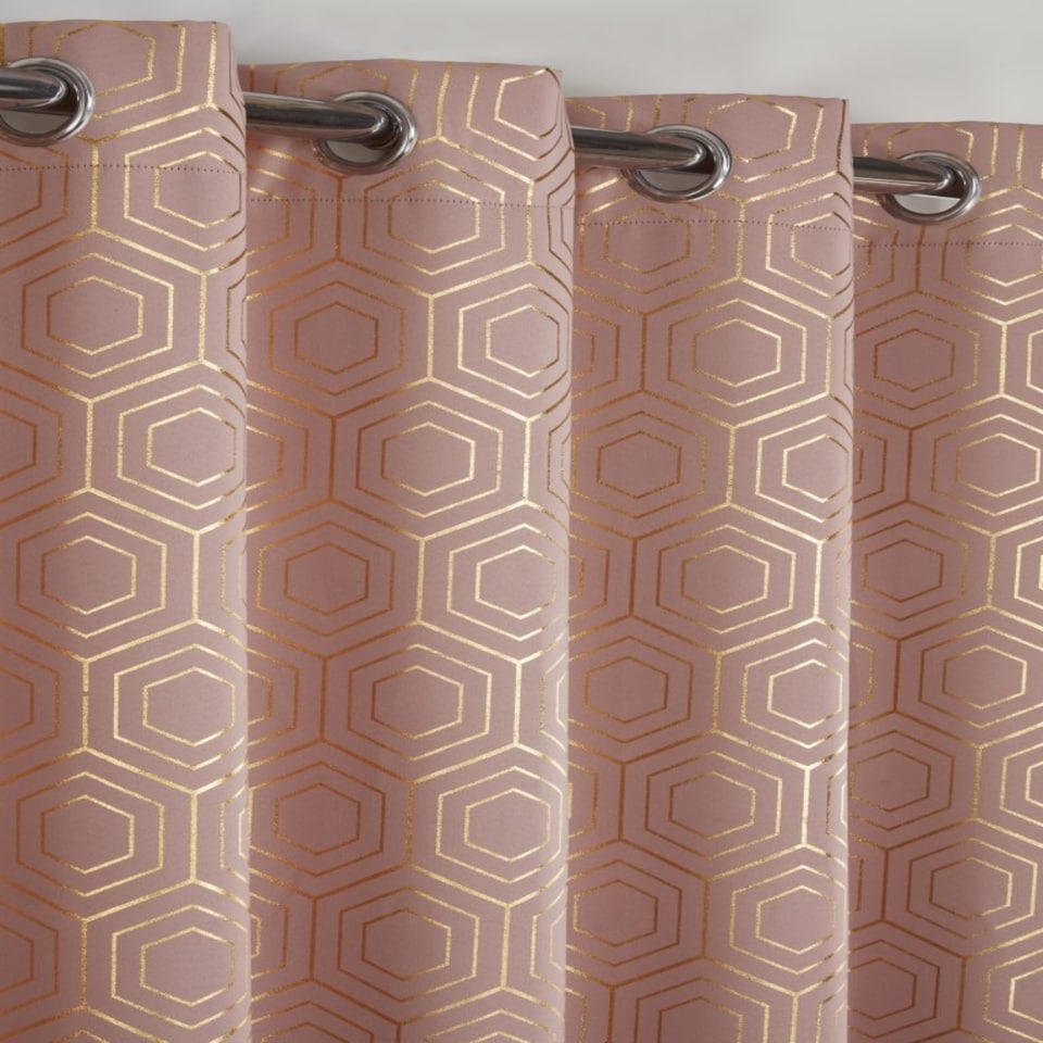 image 1 of Element Geo Thermal Blackout Eyelet Curtains 116cm x 183cm Blush Pink