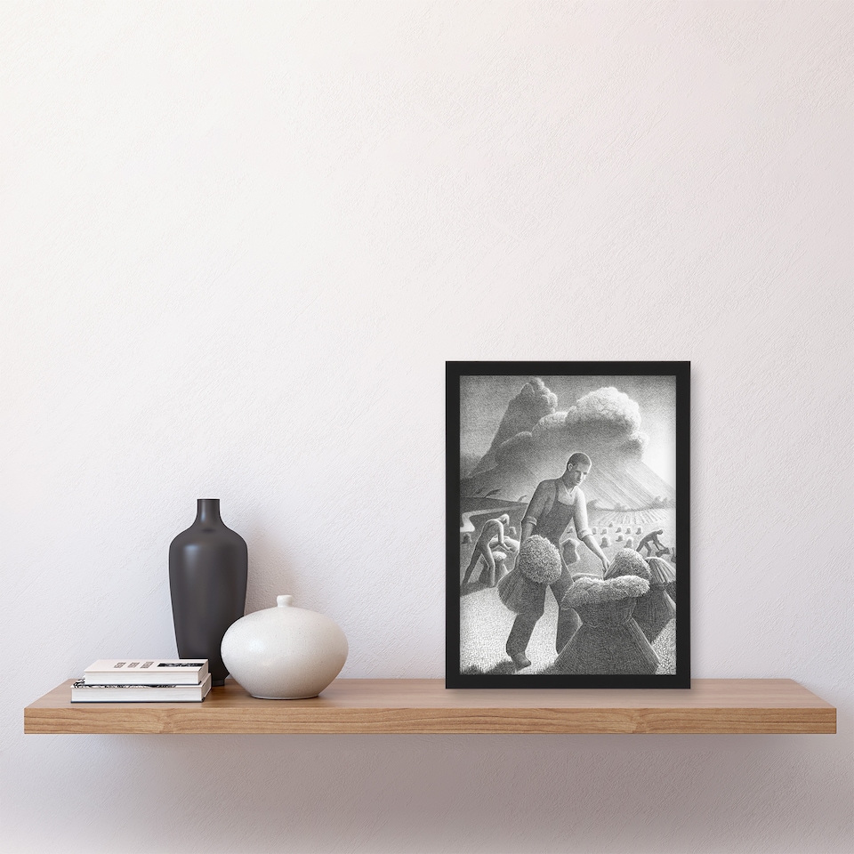 image 1 of Grant Wood Approaching Storm in Wheat Farm Framed Wall Art Picture Print A4