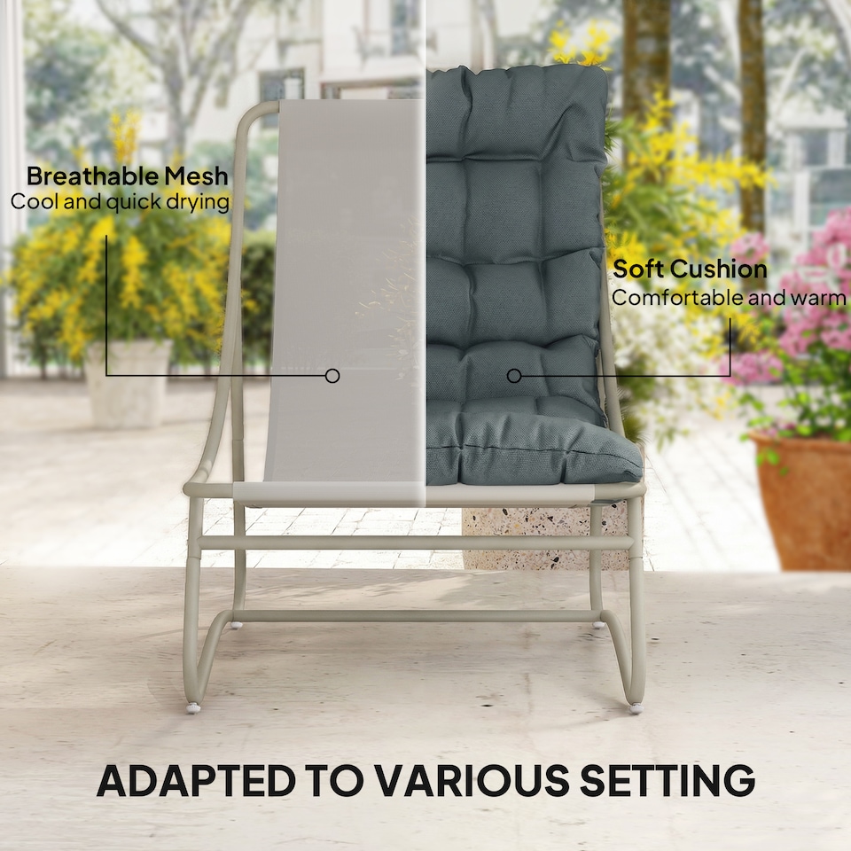 image 1 of Outsunny 3 Piece Bistro Set, Outdoor Table and Chair Set with Footstool | Grey | Dark Grey | Chair: 62x87x86 cm; Table: 46x45 cm; Footstool: 45x45x35 cm