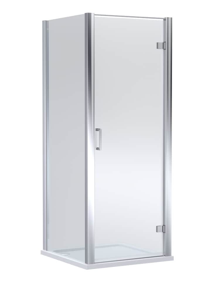 Balterley Hinged Shower Door with 6mm Glass, Side Panel & 900x900mm Chrome Frame with White Slip Resistant Tray | Silver | Chrome