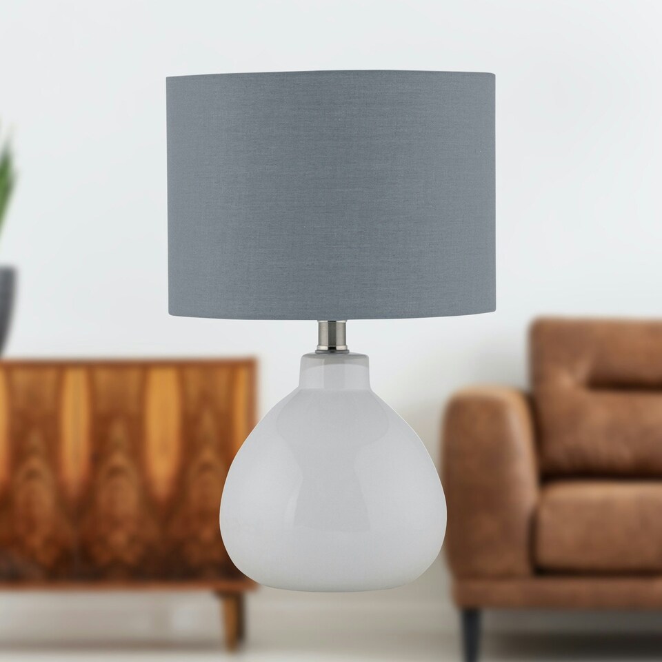 image 1 of First Choice Lighting Tuscan White Ceramic Lamp with Grey Shade White | Grey