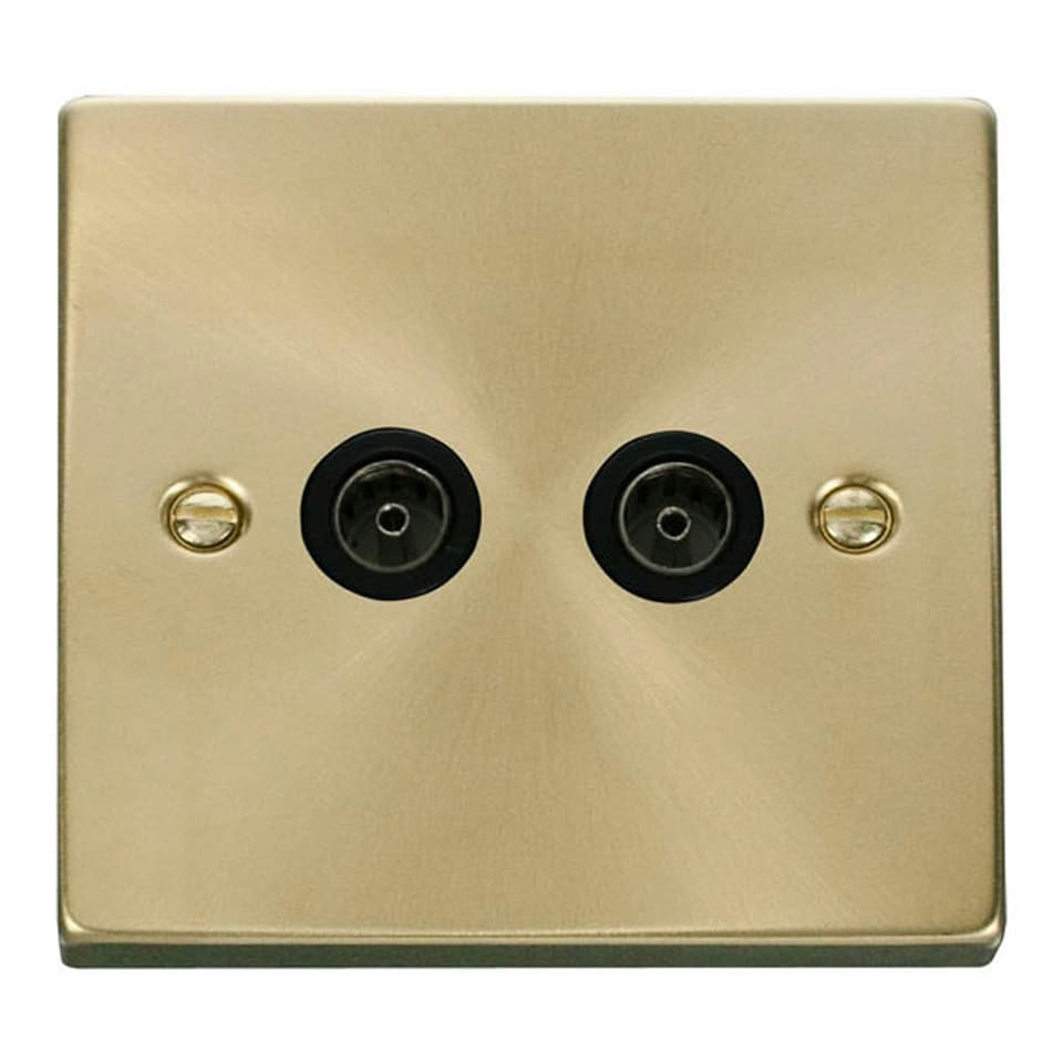 image 1 of SE HOME Satin / Brushed Brass 2 Gang Twin Coaxial TV Socket Black | Satin Brass