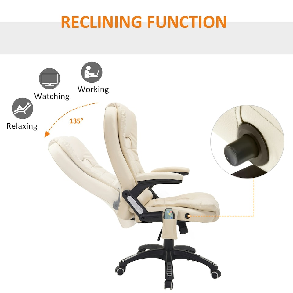 image 1 of HOMCOM Heated Vibrating Massage Office Chair with Reclining Function, Beige