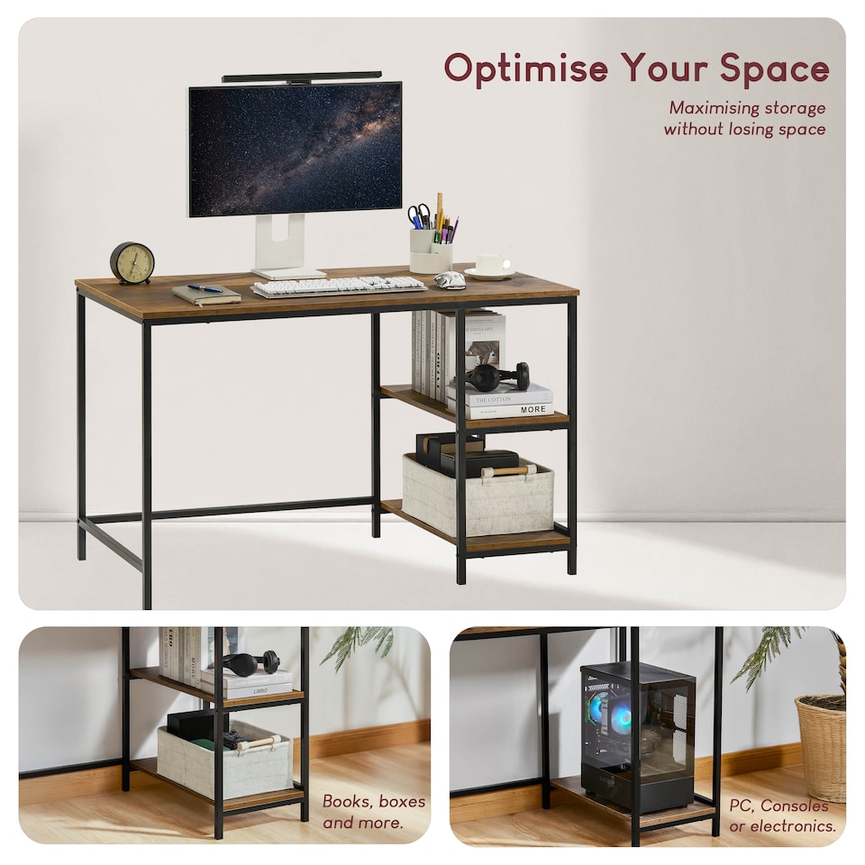 image 1 of Vida Designs Brooklyn Computer Desk 2 Shelves Home Office Workstation, Dark Wood