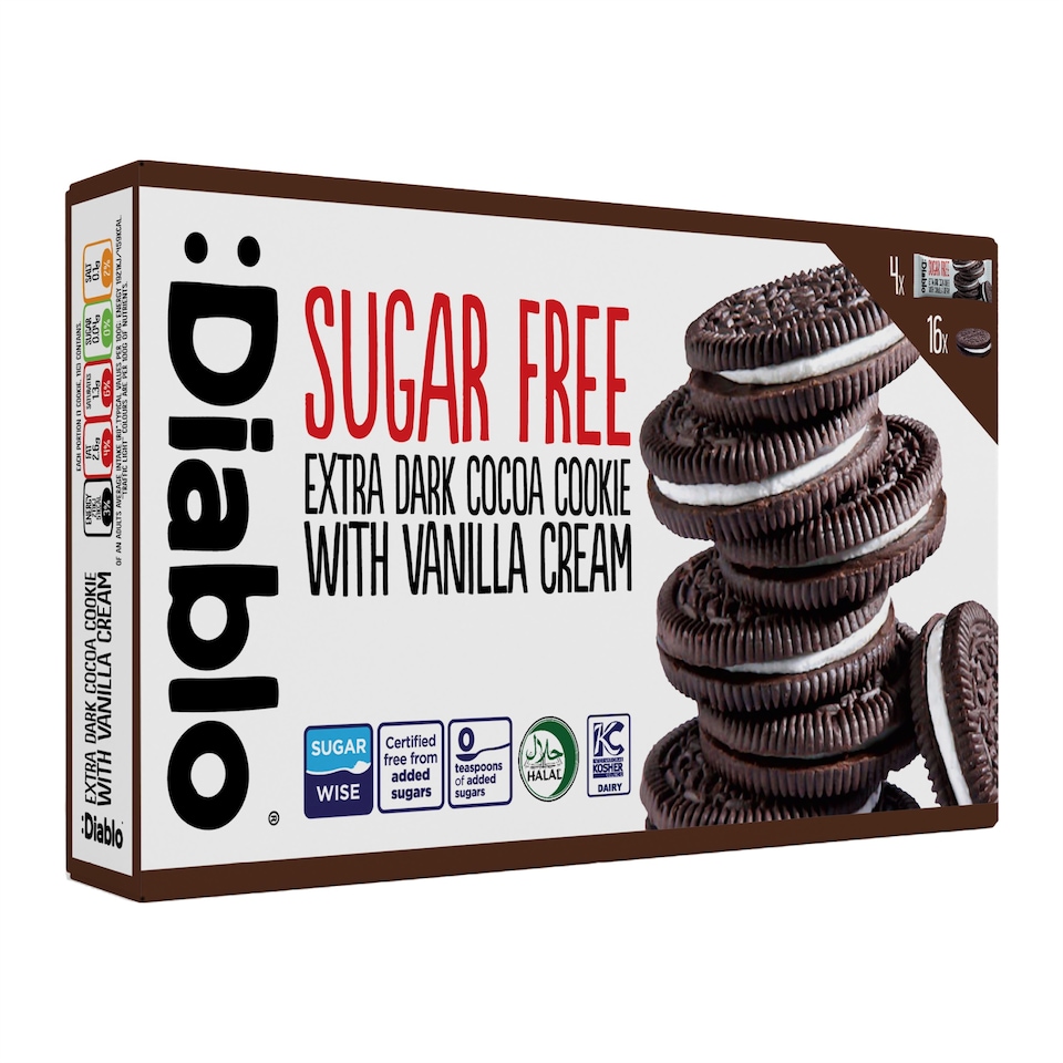 image 1 of Diablo Sugar Free Dark Cocoa and Vanilla Cream Cookies 176g