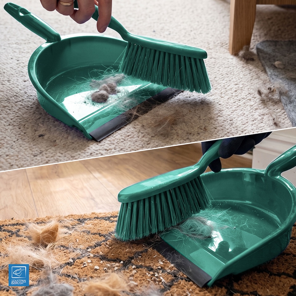image 1 of Colour Coded Dustpan and Brush Sets Wide Plastic Dustpan with Rubber Lip and Soft Bristle Brush