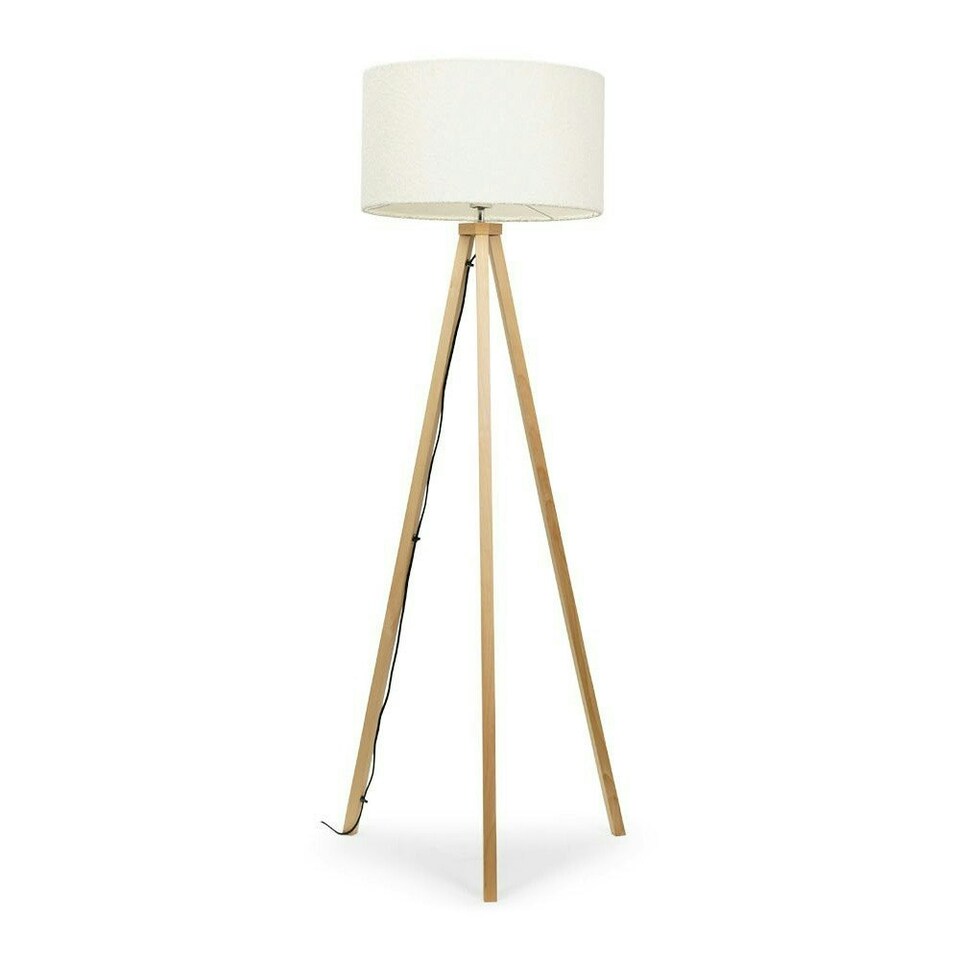 image 1 of ValueLights Barbro Wood Tripod Floor Lamp Cream Boucle Shade & Bulb