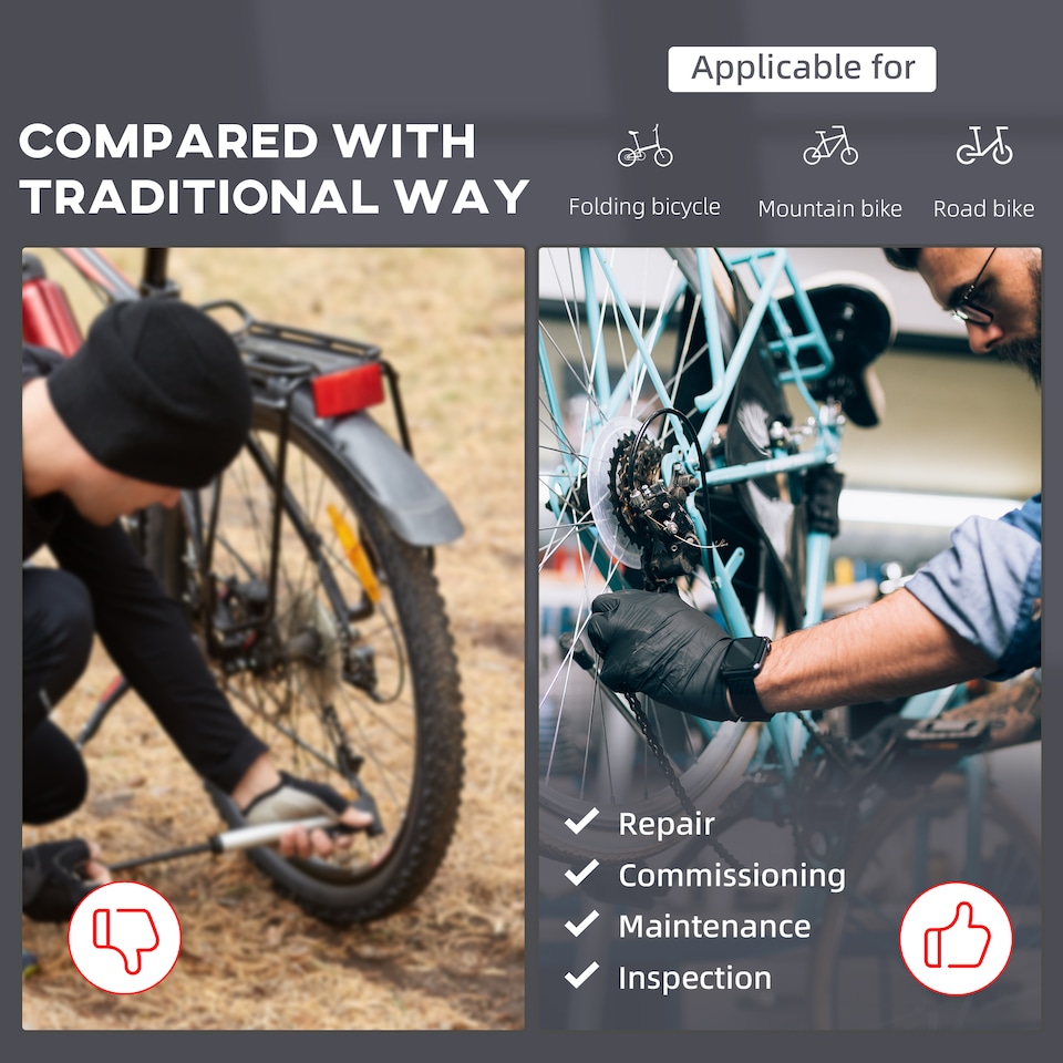 image 1 of HOMCOM Folding Bike Repair Stand Bicycle Bike Stand For Maintenance Display Cycle Rack with Tool Tray, Height Adjustable