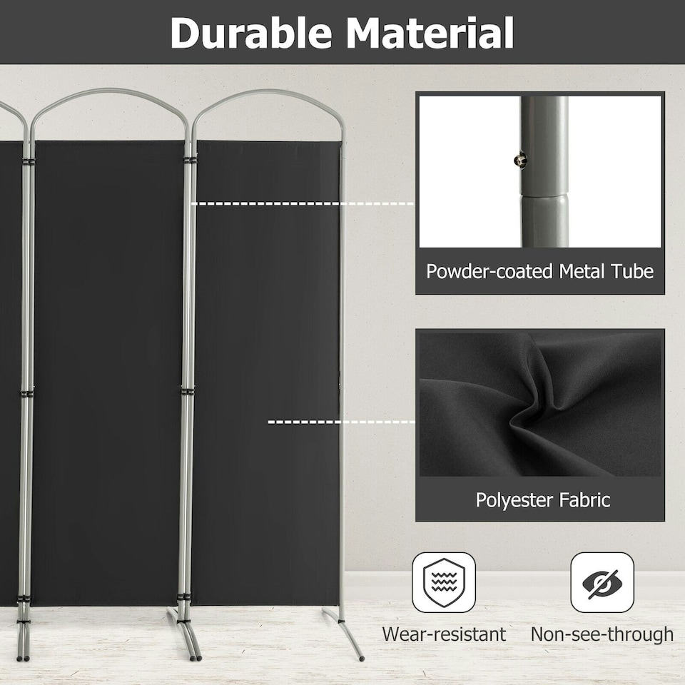 image 1 of COSTWAY 4 Panel Room Divider Folding Privacy Divider | Black