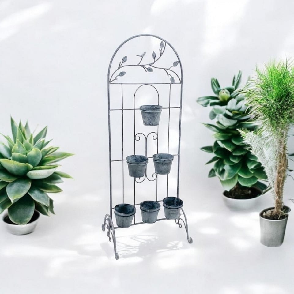 image 1 of Plant Stand - Metal - L38 x W50 x H126 cm - Stone Grey Grey