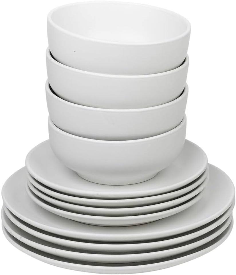 image 1 of Coloured Stone Ceramic Dinnerware Crockery Plates Bowls Dining Set | White | 12Pc White | 12