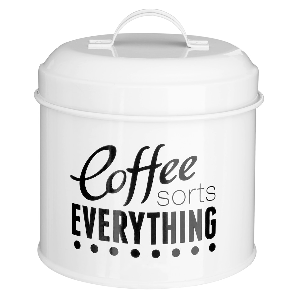 image 1 of Interiors by Premier Set Of 3 Round Canisters, Fun Printed Metal Storage Tins With Humorous Labels, Ideal For Tea, Coffee, Sugar