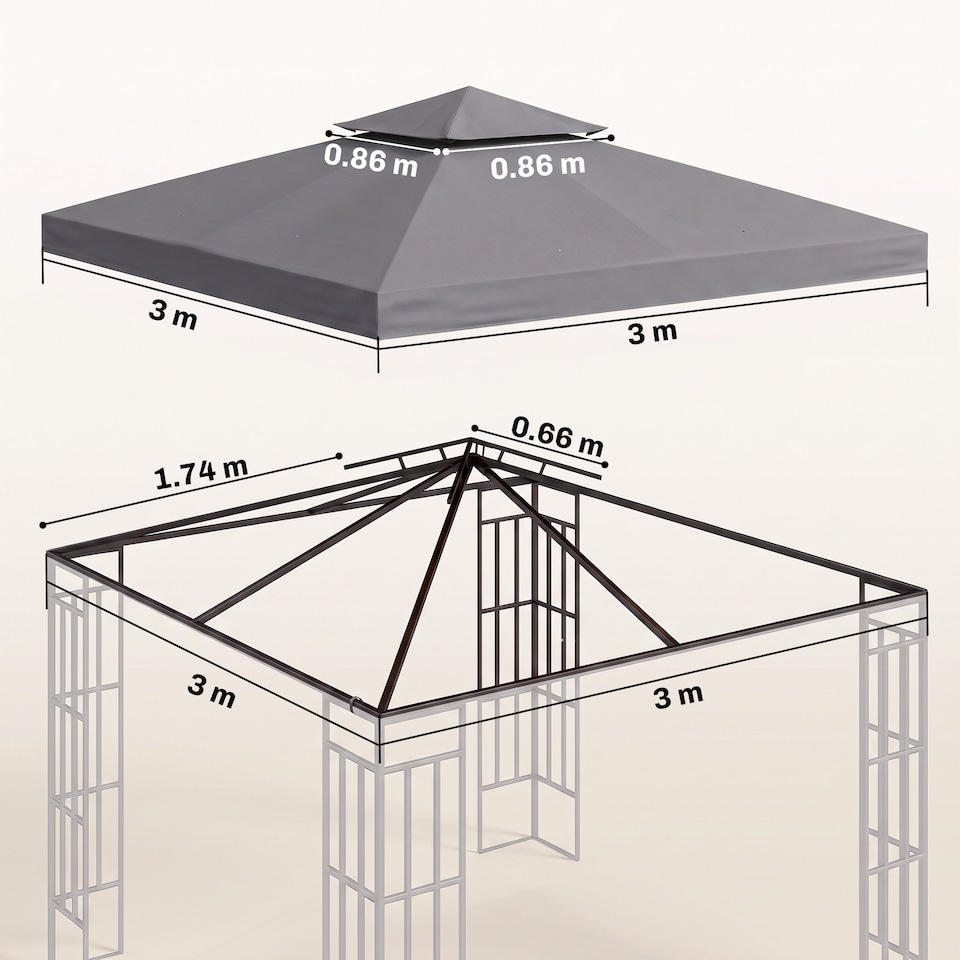 image 1 of Outsunny 3(m) 2 Tier Garden Gazebo Top Cover Replacement Canopy Roof Deep Grey | Grey