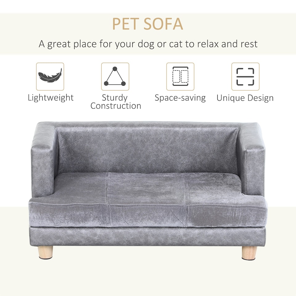 image 1 of PawHut Dog Sofa Pet Lounge Bed w/ Anti-slip Legs for Small-Sized Dogs - Grey