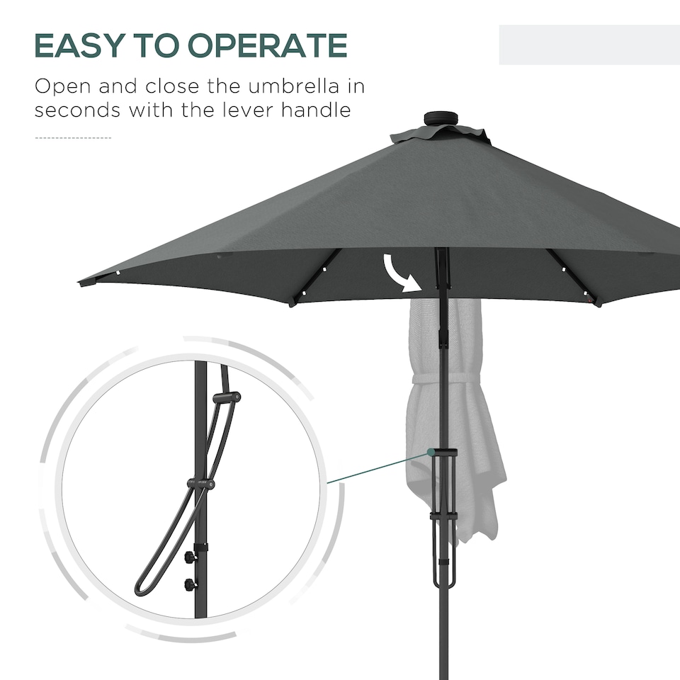 image 1 of Outsunny 3m Cantilever Parasol with Solar LED and Easy Lever, Garden Parasol Umbrella with Cross Base and Waterproof Cover, Outdoor Sun Shades, Dark Grey