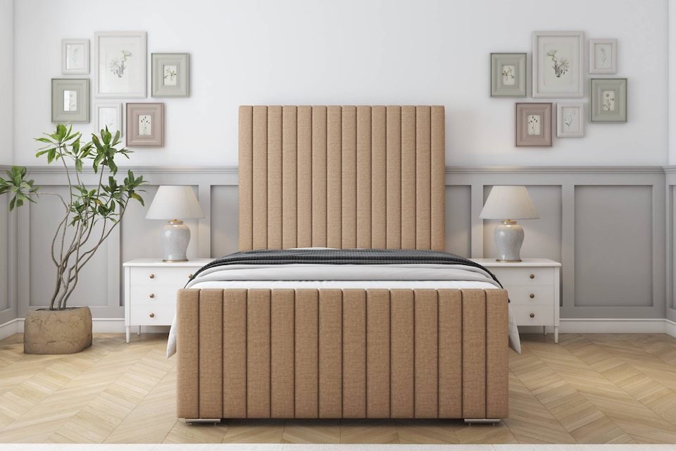 image 1 of Sloomy Madison Latte Dumfries Bed Frame With Mattress With 50" Upholstered Headboard 4' Small Double