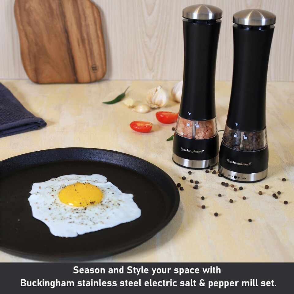 image 1 of Buckingham Stainless Steel Premium Electric Salt & Pepper Mill Set , Black finish