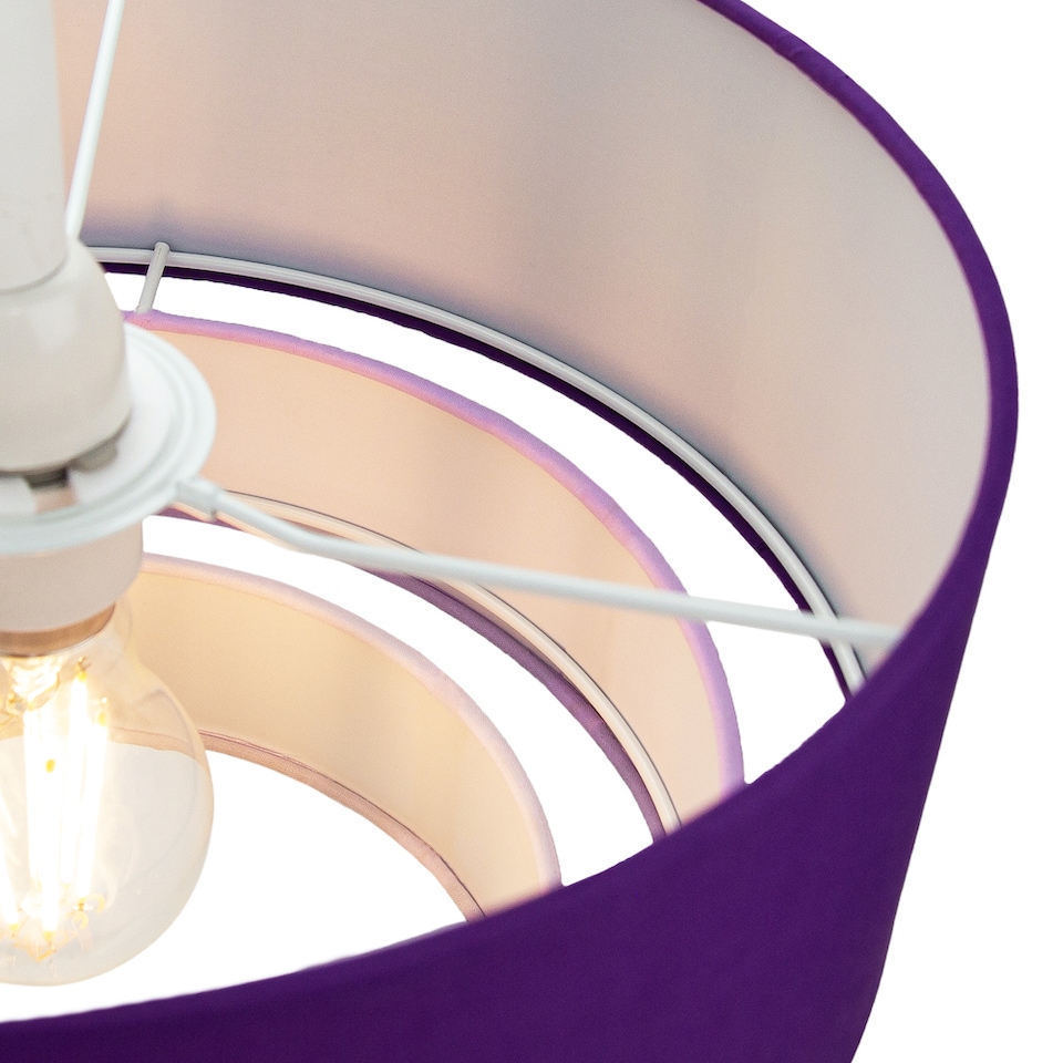 image 1 of Contemporary Round Triple Tier Purple-Lilac Cotton Fabric Pendant Light Shade | Purple
