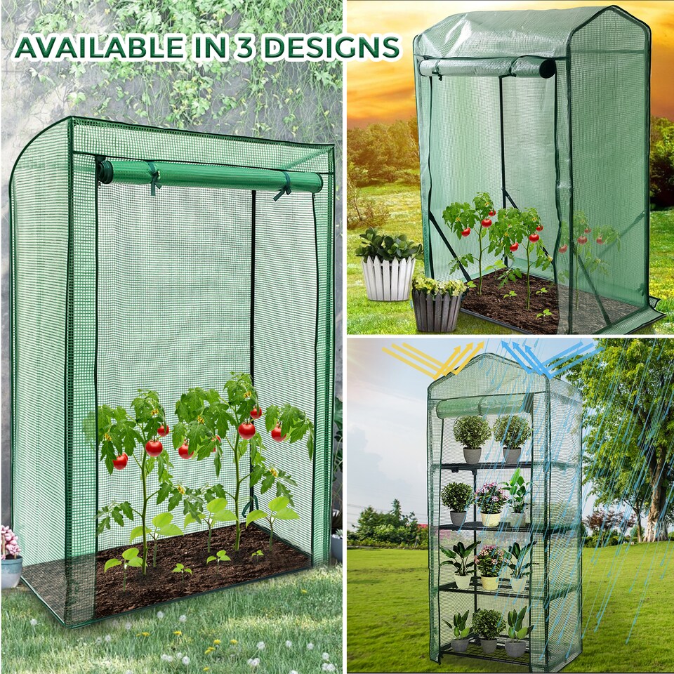 image 1 of 4 Tier Weatherproof Greenhouse with Slanted Gable Roof Mini Tomato & Plant Grow House