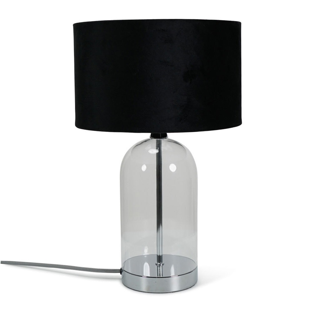 ValueLights Jessy Chrome Metal Table Lamp Black Velvet Shade and Bulb