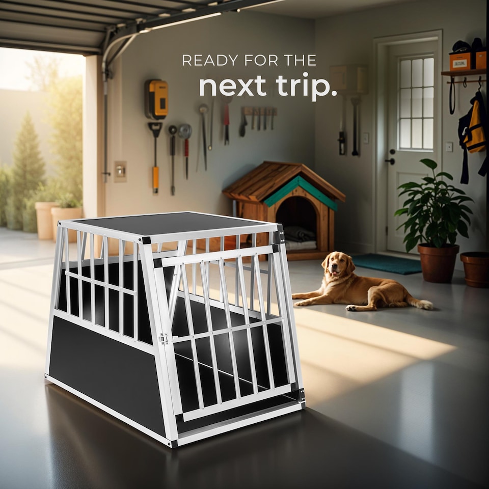 image 1 of Dog Crate - aluminium, angled back wall, lockable, 66 x 90 x 69.5 cm