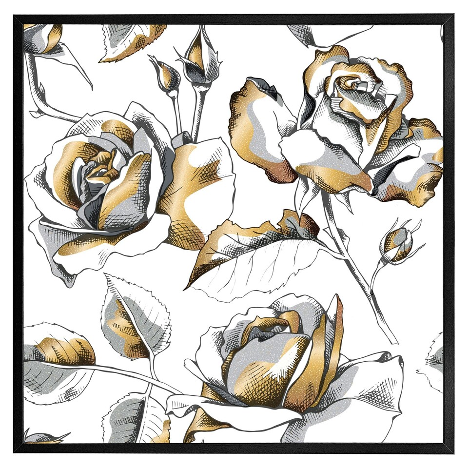 image 1 of Golden roses (Picture Frame) White | M
