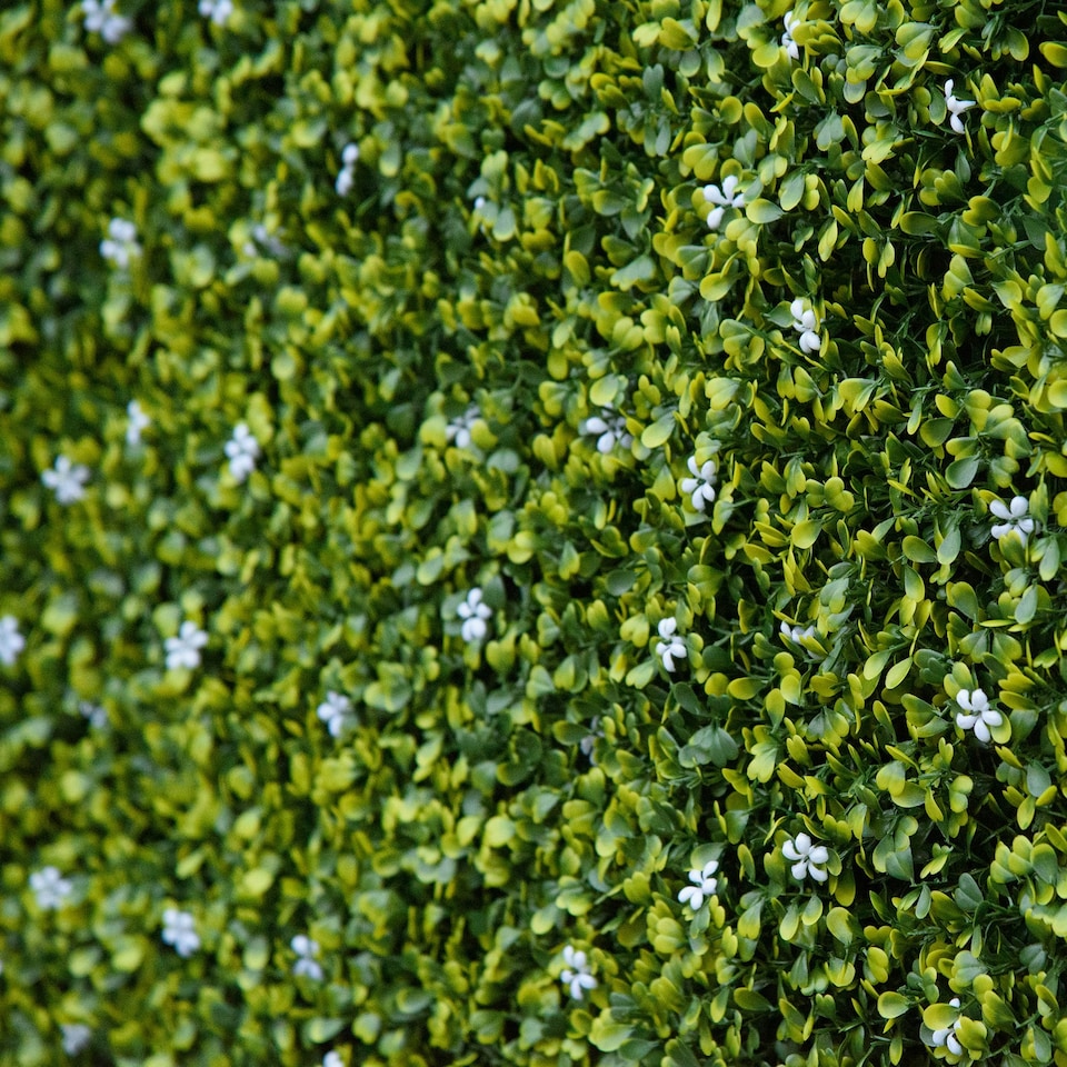 image 1 of Outsunny 12PCS 50cm x 50cm Artificial Boxwood Panel Milan Grass with Flowers