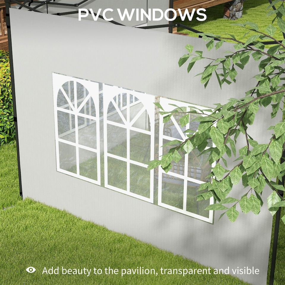 image 1 of Outsunny Gazebo Side Panels for 3x3(m) or 3x6m Gazebo Canopy, 2 Pack, White