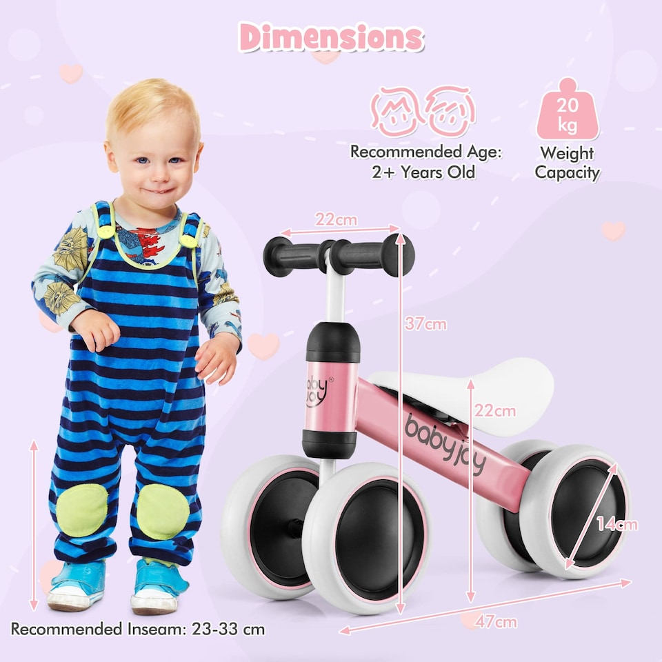 image 1 of COSTWAY Baby Balance Bike No Pedal Infant 4 Wheels Bicycle-Pink