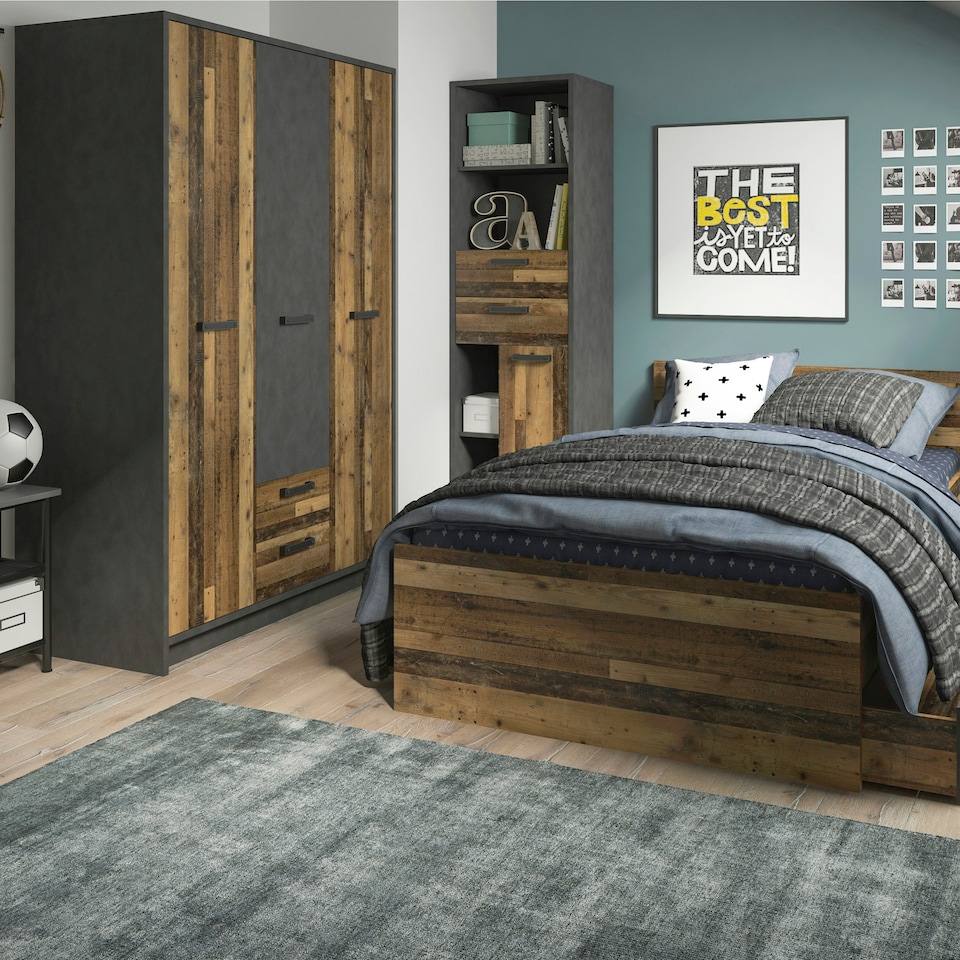 image 1 of Brooklyn 3 Door Wardrobe with 2 Drawers in Walnut and Dark Matera Grey