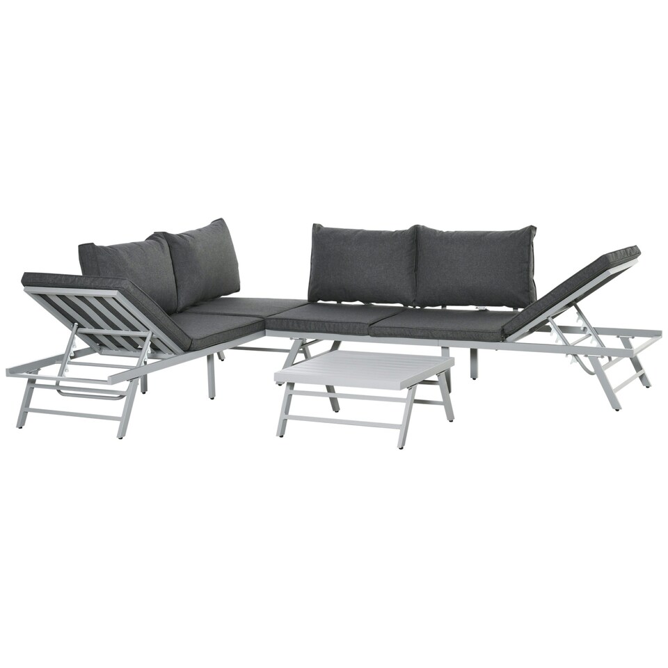 image 1 of Outsunny 3 Pcs Garden Seating Set w/ Sofa Lounge Table Outdoor Patio Furniture