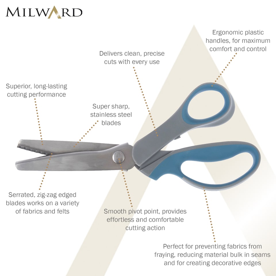image 1 of Milward Pinking Shears - 23.5cm/9.25in Soft-Grip Zigzag Fabric & Craft Scissors for Sewing, Quilting & Papercraft