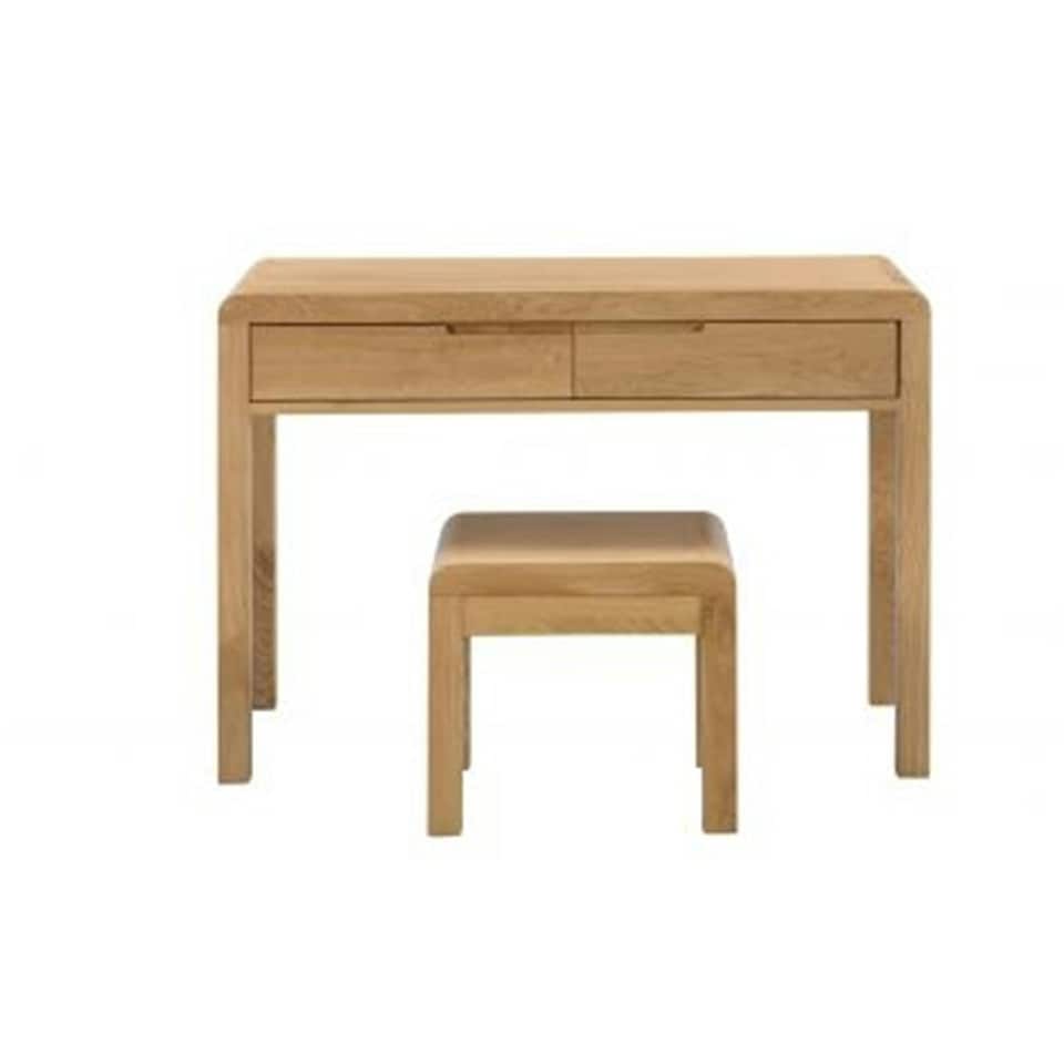 image 1 of Oak Curve 2 Drawer Dressing Table & Stool
