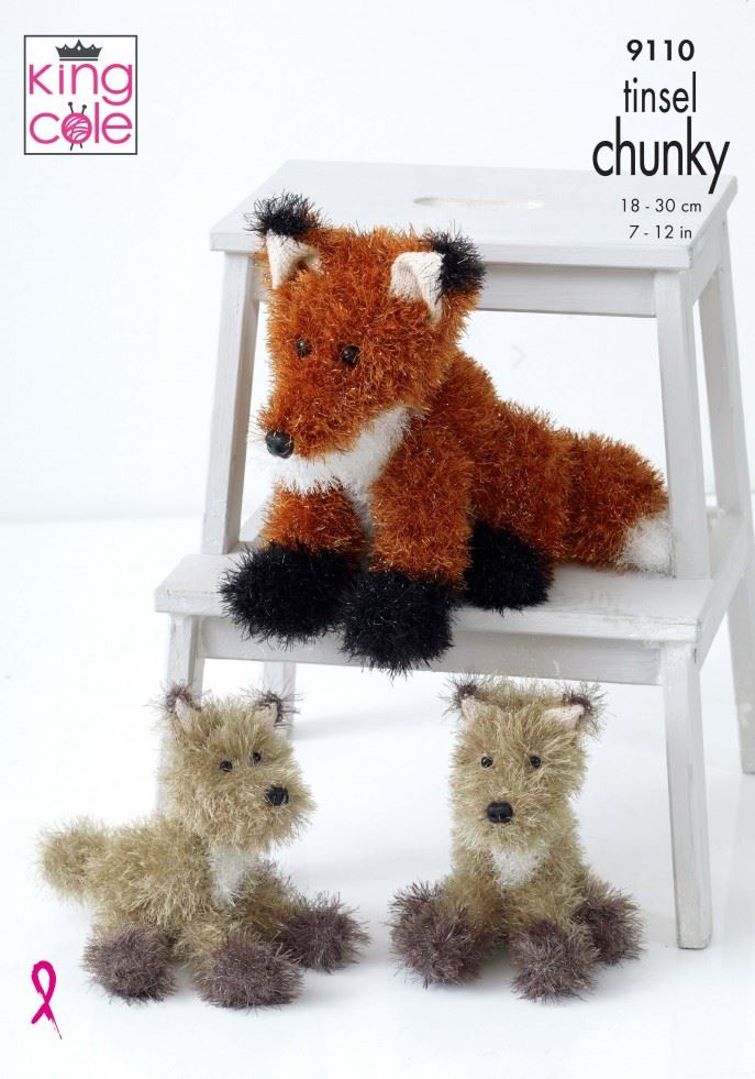 King Cole Tinsel Chunky Knitting Pattern 9110, Toys - 7 - 12 cm