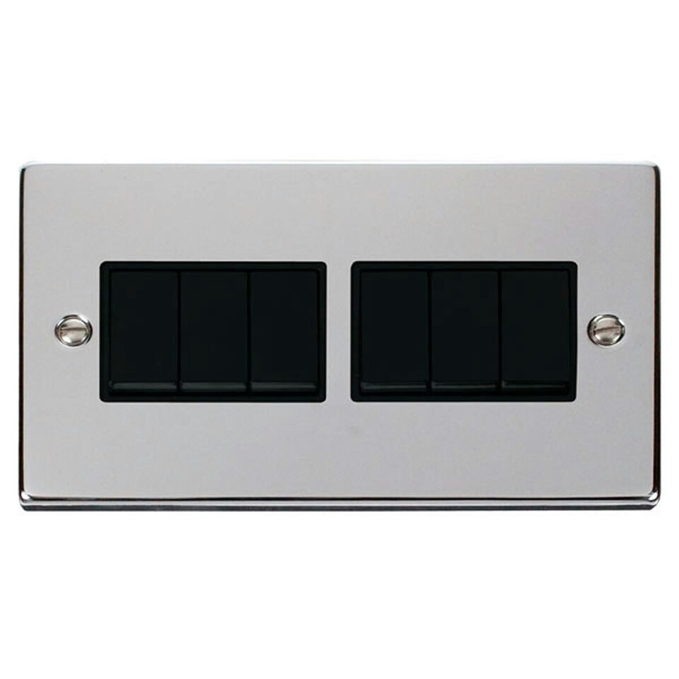 image 1 of SE HOME Polished Chrome 10A 6 Gang 2 Way Light Switch Black | Polished Chrome