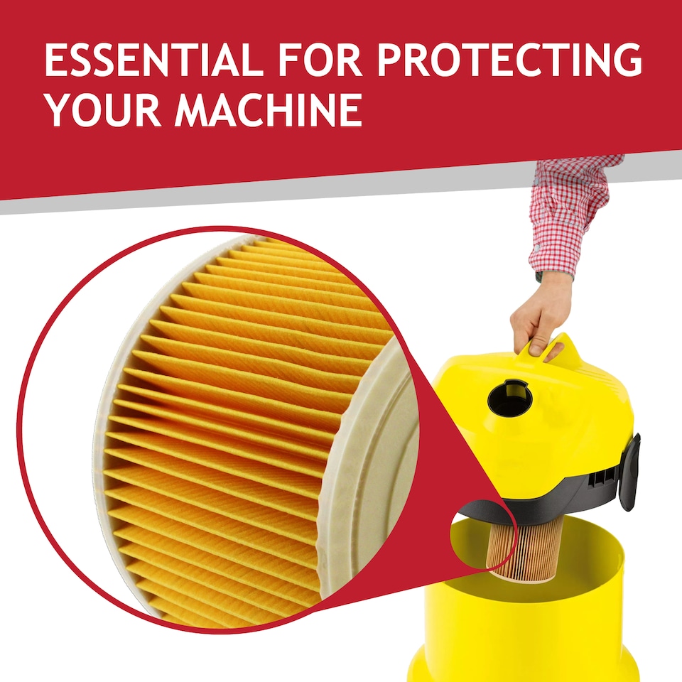 image 1 of SPARES2GO Wet & Dry Cartridge + Foam Filter Pouch compatible with KARCHER MV2 MV3 WD2 WD3 WD3P series