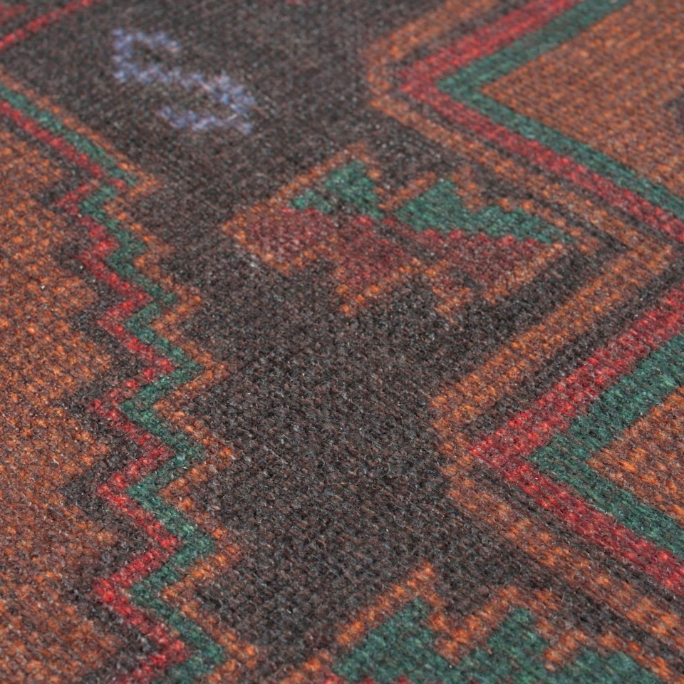 image 1 of KUKOON Deep Red Distressed Tribal Geometric Non Slip Washable Low Pile Runner Rug 60cm x 240cm Red