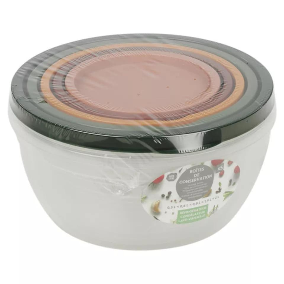 image 1 of 5Pcs Plastic Food Storage Containers & Airtight Lids Microwave Freezer Safe Sets | Multi | Multicoloured | 3x Round Sets