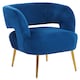 image 2 of Interiors by Premier Blue Velvet Chair with Gold Finish Metal Legs, Backrest Dining Chair, Easy to Clean Armchair