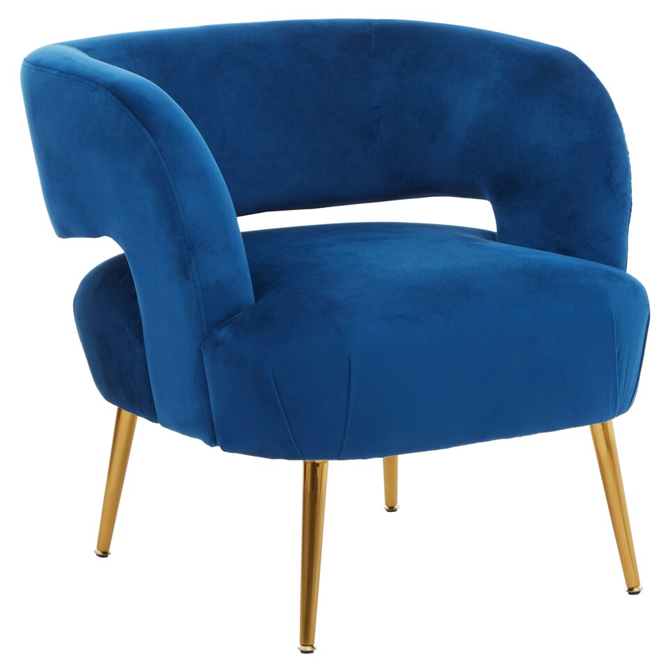 image 1 of Interiors by Premier Blue Velvet Chair with Gold Finish Metal Legs, Backrest Dining Chair, Easy to Clean Armchair
