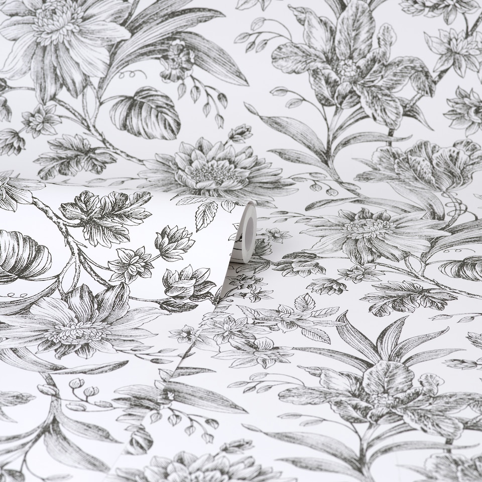 image 1 of NuWallpaper NHS4769 Etched Floral Mono Peel & Stick Wallpaper, Black | Black | Black | 2.86m² | 1