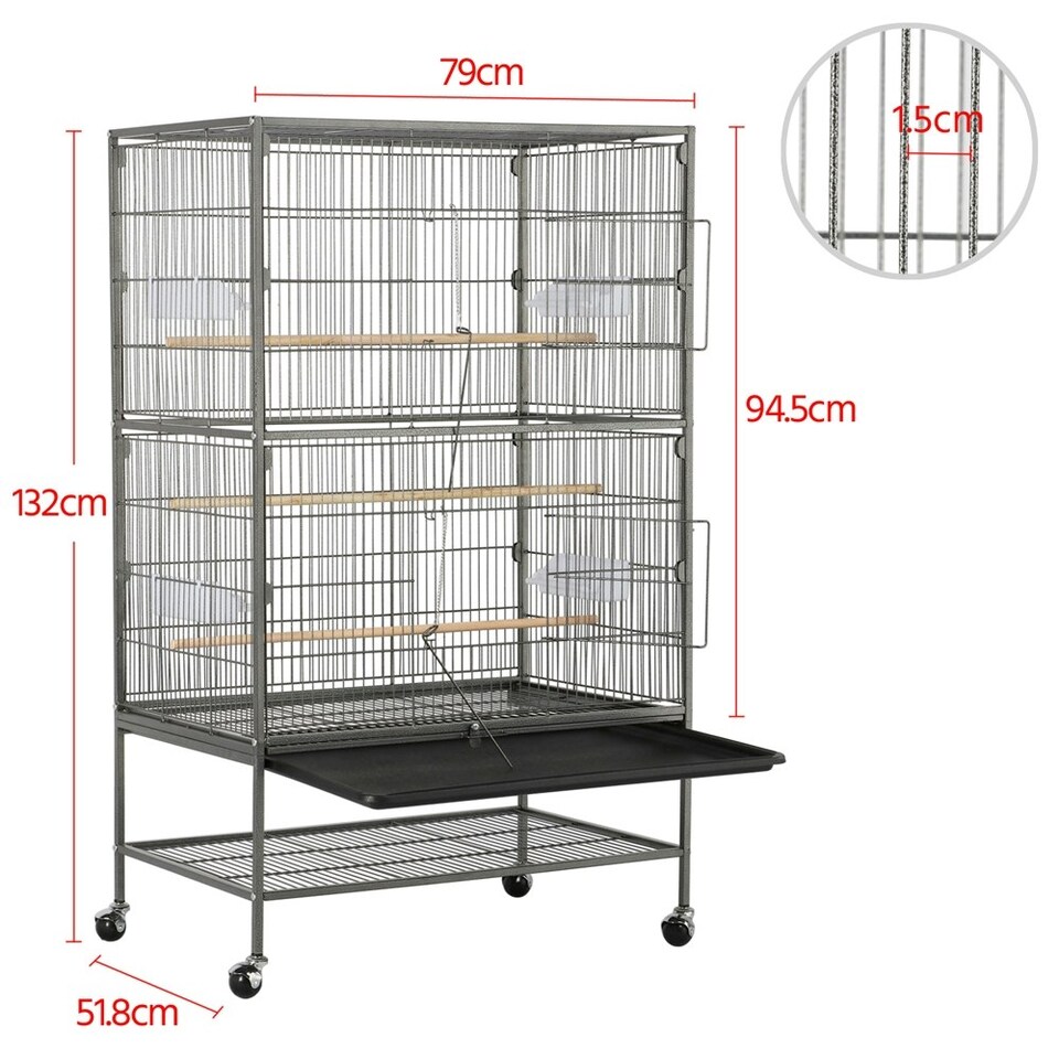 image 1 of Yaheetech 132 cm Tall Large Parrot Cage Rolling Metal Bird Cage Black
