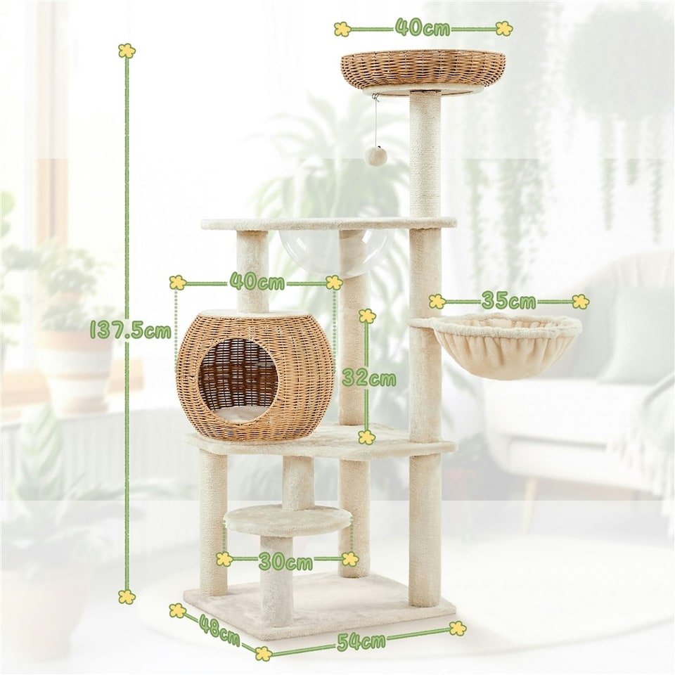 image 1 of Yaheetech 137.5 cm Tall Woven Rattan Cat Nest Beige